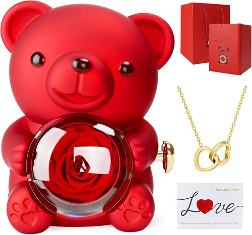 Orso con rosa collana - rosa, collana,orso