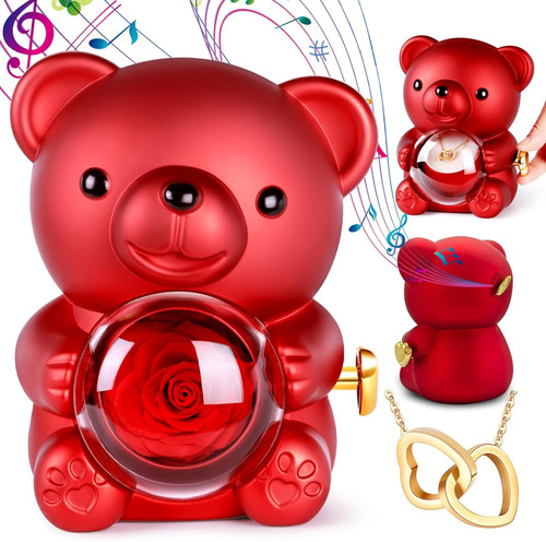 Orsetto con rosa collana - con,