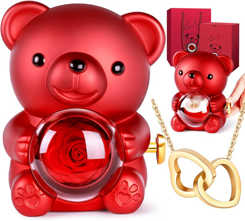 Orso rosa eterna con - rosa,